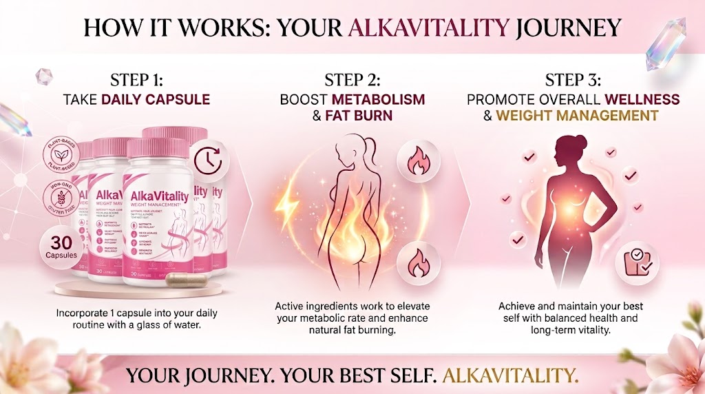 How AlkaVitality works: take daily capsule, boost metabolism and fat burn, promote overall wellness and weight management